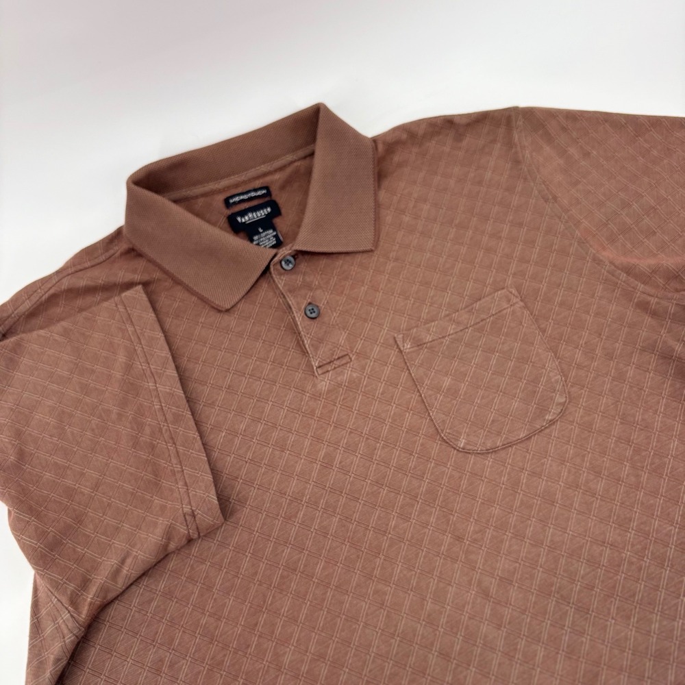 Van Heusen Microtouch Polo Shirt Mens Large Brown Diamond Short Sleeve Grandpa